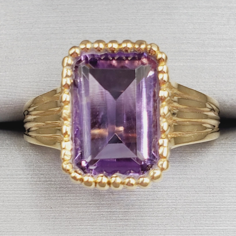 Emerald Cut Purple Amethyst Ring | Yellow Gold Plated 925 Sterling Silver